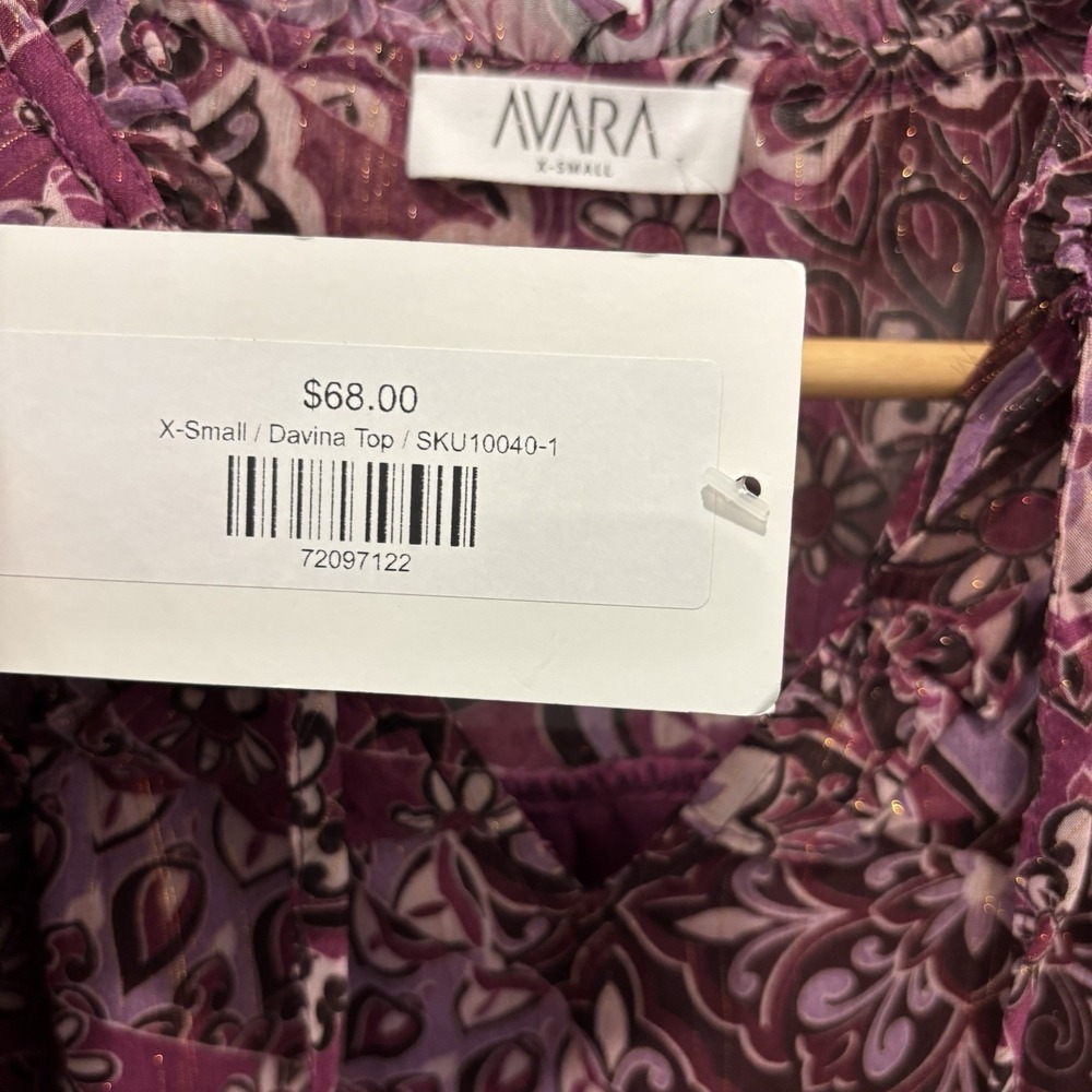 NWT AVARA Mauve Tones Long Puff Sleeve Blouse Top Size XS Boho - Picture 3 of 9